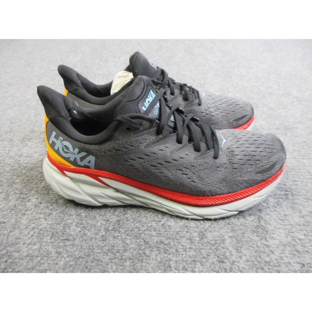 Hoka Clifton 8 Running Shoes Mens Size 11 Gray Red Yellow Cushioned Road
